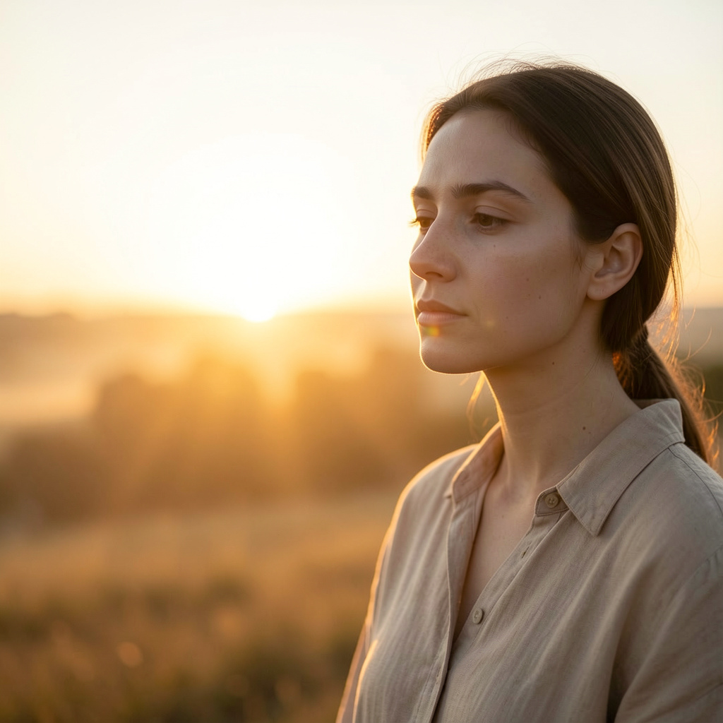 Person observing morning energy levels with awareness